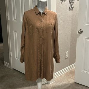 Women's J.Jill Tunic‎ Top Medium Tan Side Slits Coverup Beach Collared
